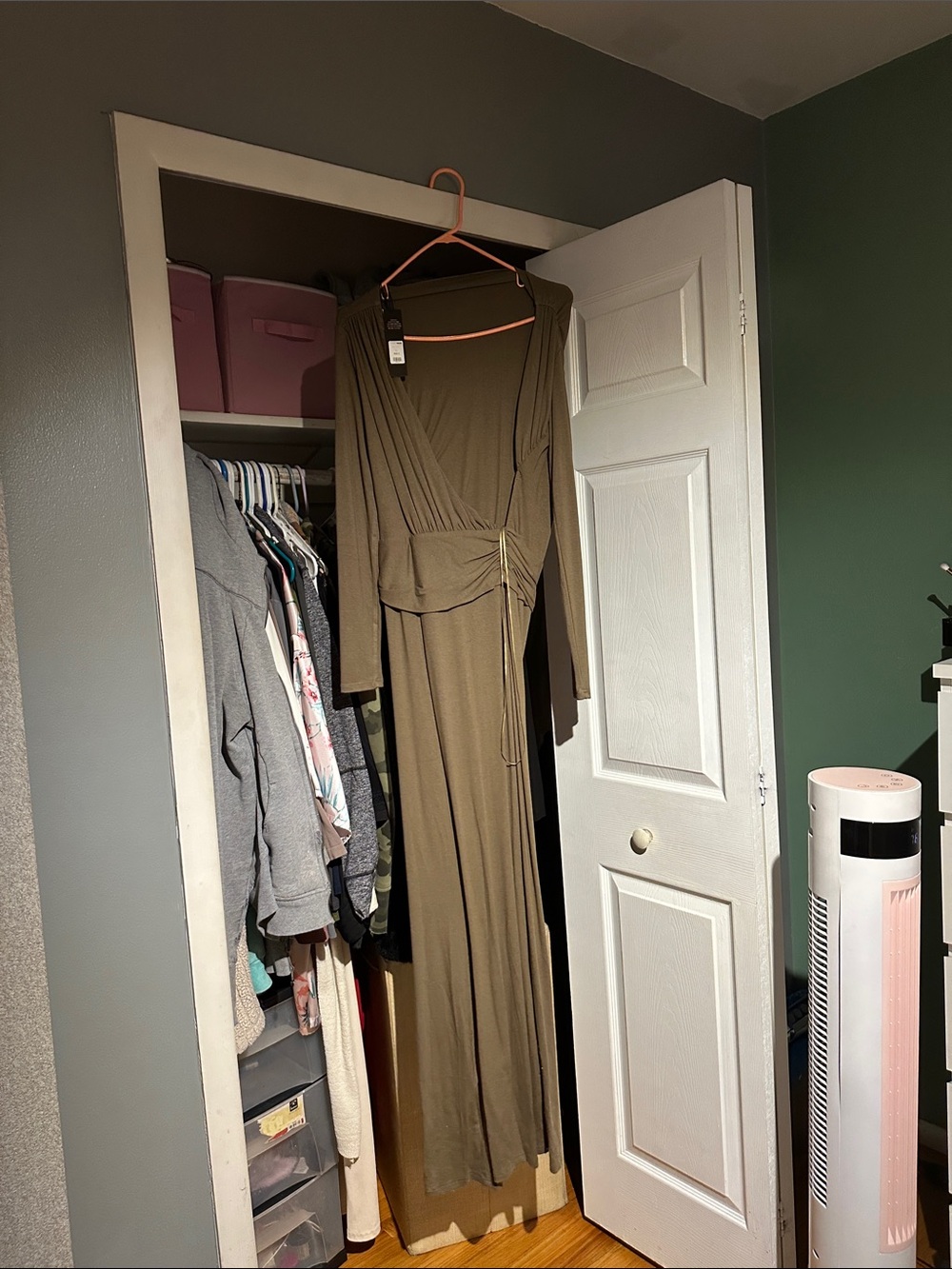 Low back Olive Green Long Sleeve drape Wrap Jumpsuit